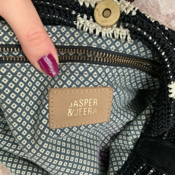 ANTHROPOLOGIE JASPER & JEERA Bohemian Crochet Leather Black Dauphine Hobo Purse - Picture 10 of 16